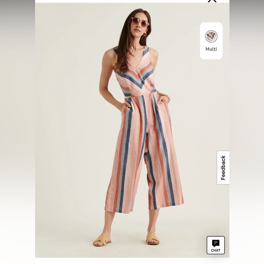 Lucky Brand V-Neck Striped Jumpsuit Multicolored Size Small